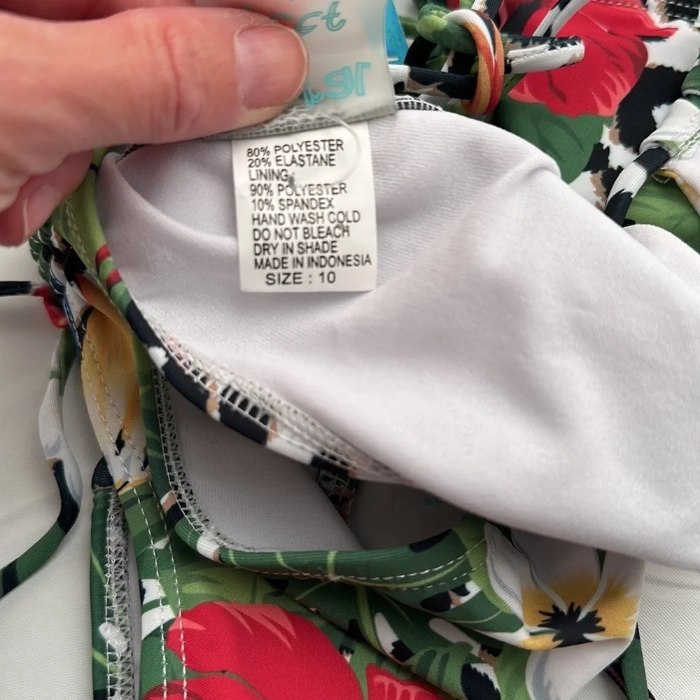 Coral and Reef Addison multicolor white green red black floral bikini